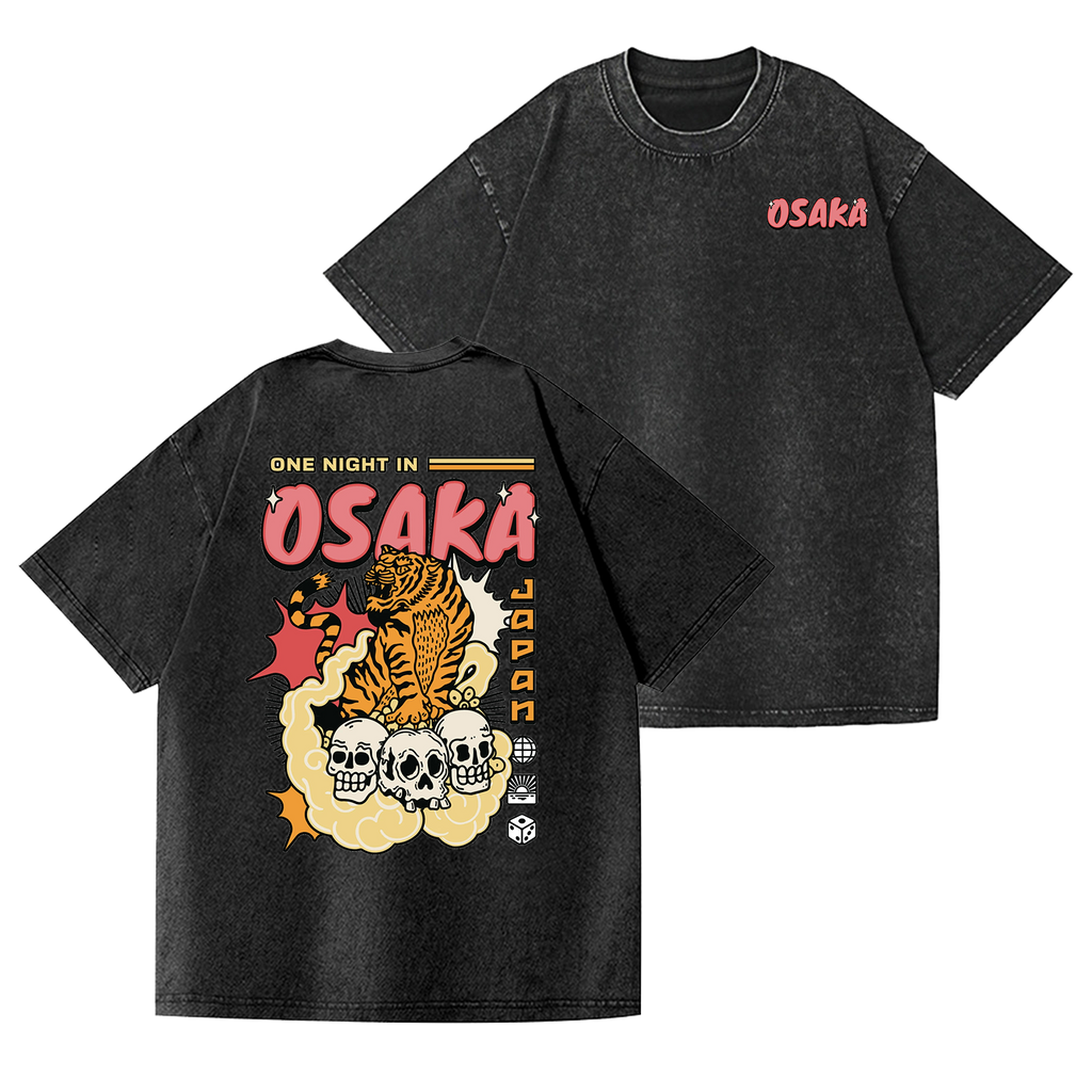 Osaka Tiger Vintage Wash Japanese Design Back Art T-Shirt