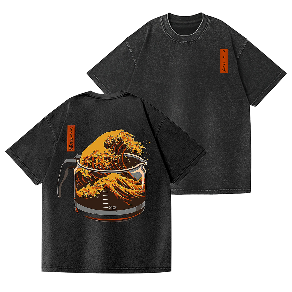 Great Coffee Wave Vintage Wash Japanese Design Back Art T-Shirt