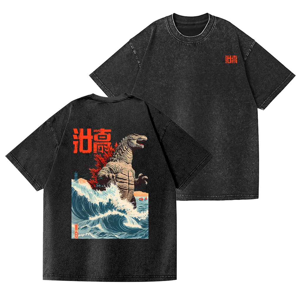 Kaiju Vintage Wash Japanese Design Back Art T-Shirt