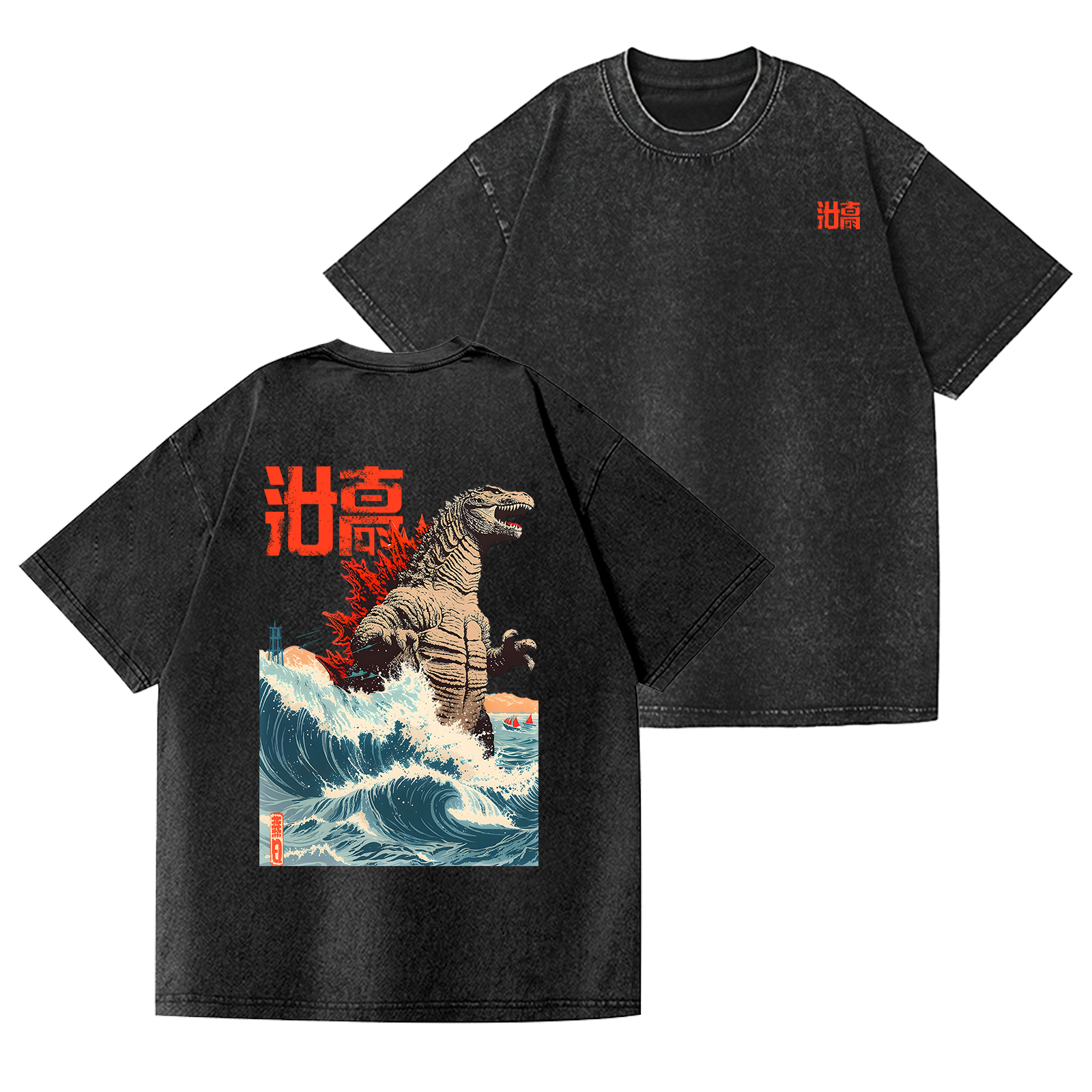 Kaiju Vintage Wash Japanese Design Back Art T-Shirt