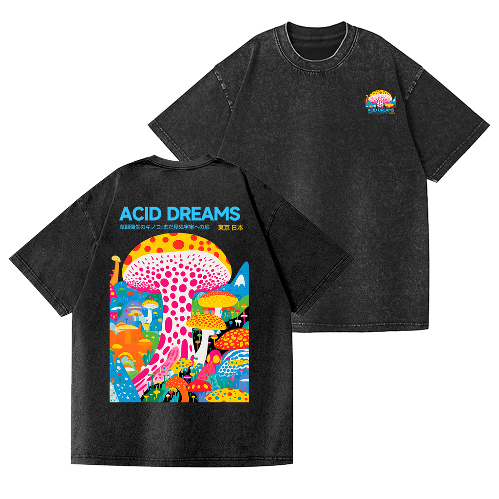 Yayoi Kusama Mushroom Vintage Wash Japanese Design Back Art T-Shirt