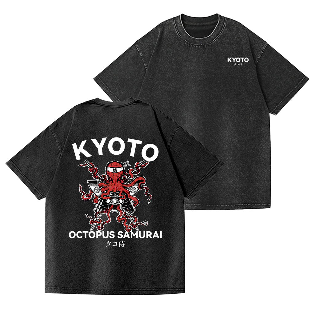 Octopus Vintage Wash Japanese Design Back Art T-Shirt
