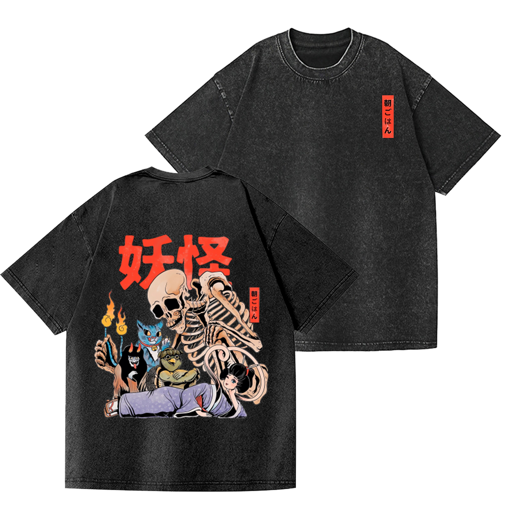 Monster Vintage Wash Japanese Design Back Art T-Shirt