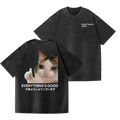 Cat Vintage Wash Japanese Design Back Art T-Shirt