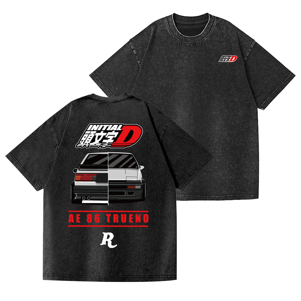 Initial D Vintage Wash Japanese Design Back Art T-Shirt