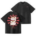 Lucky Cat Vintage Wash Japanese Design Back Art T-Shirt