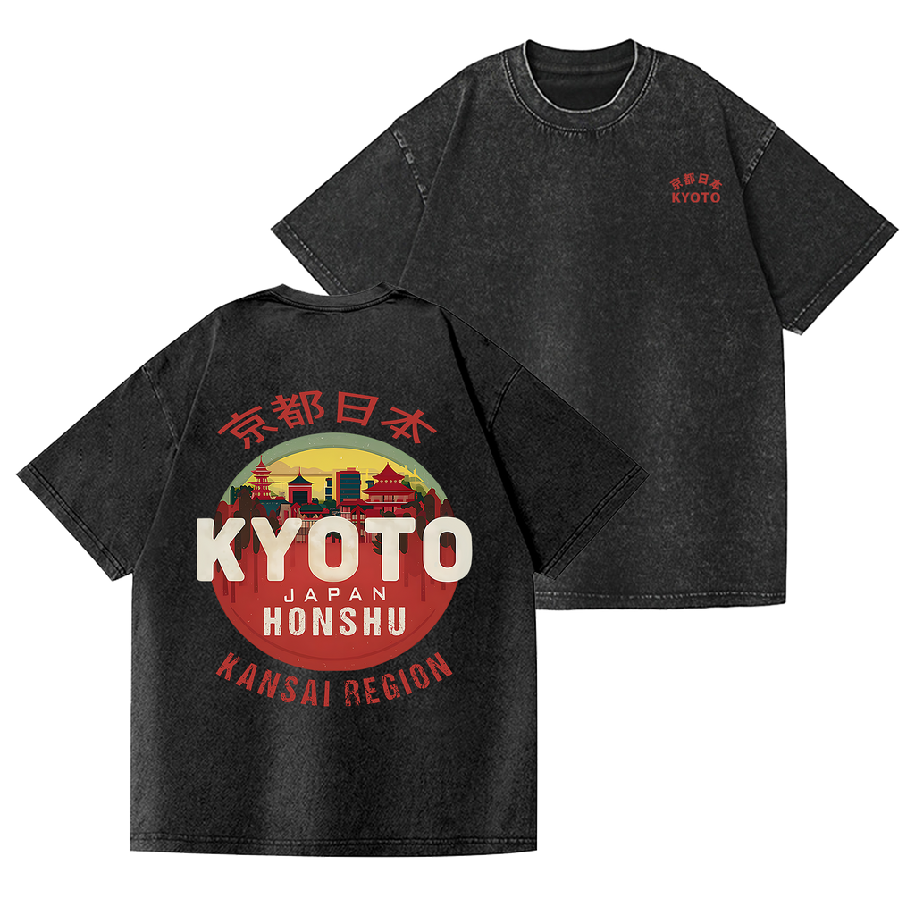Kyoto Kansai Honshu Vintage Wash Japanese Design Back Art T-Shirt