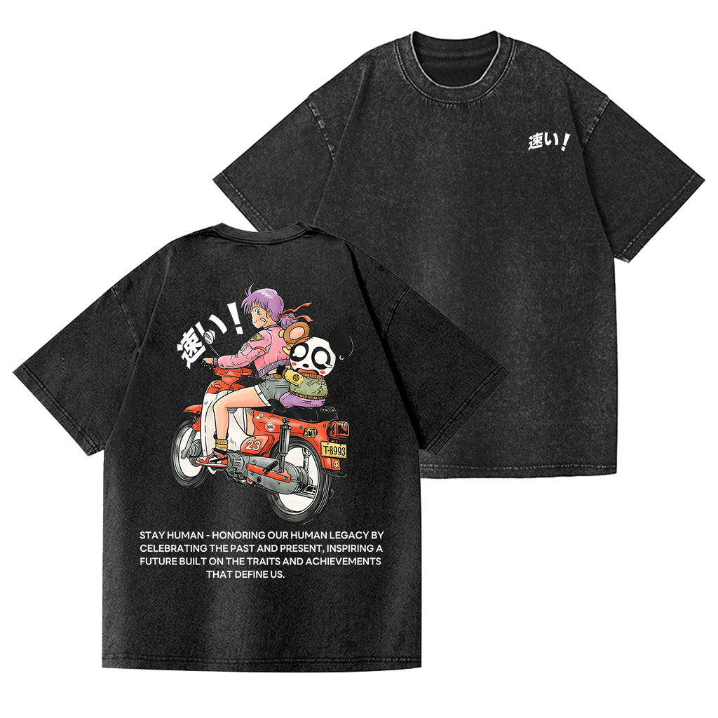 Motorcycle Bike Vintage Wash Japanese Design Back Art T-Shirt