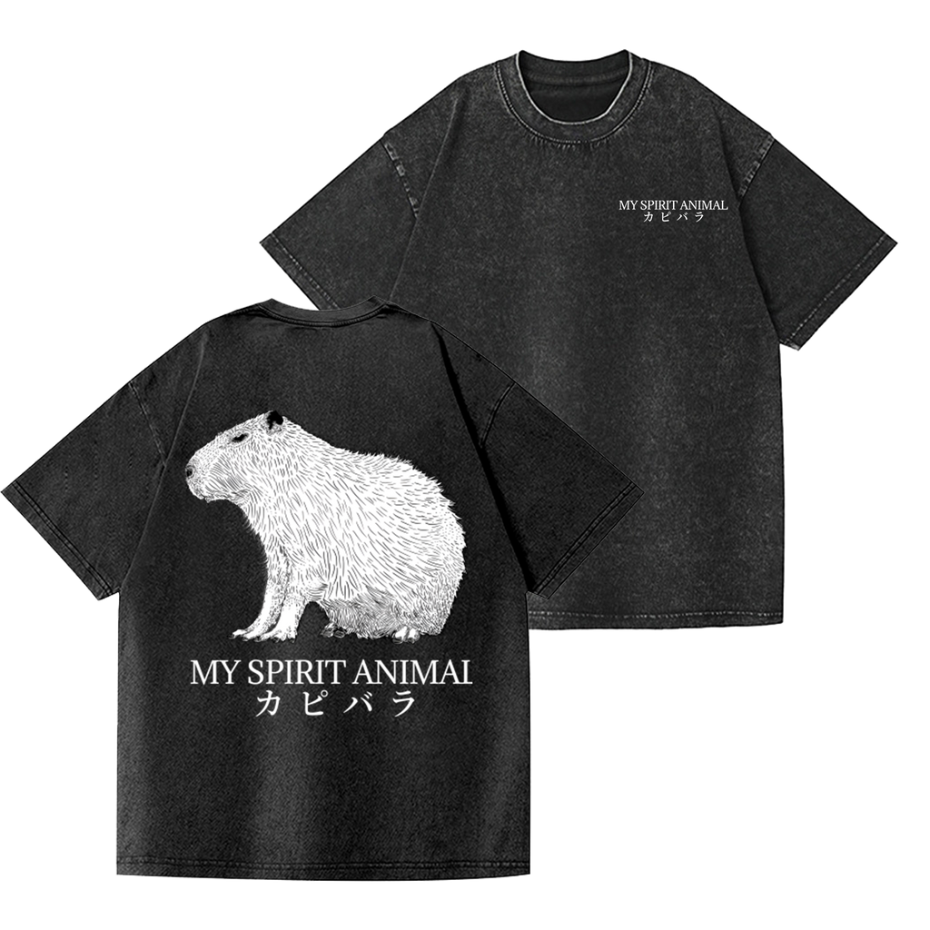 Capybara Vintage Wash Japanese Design Back Art T-Shirt