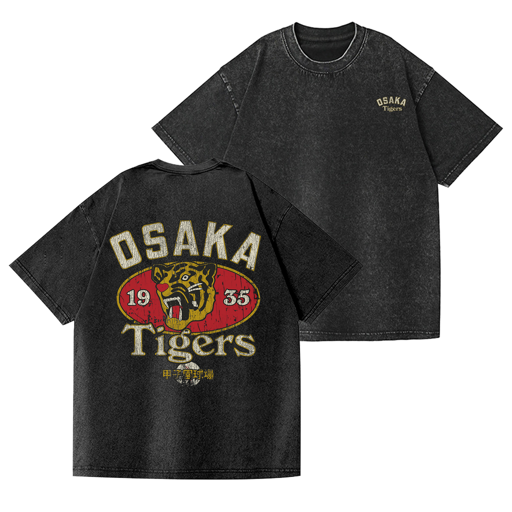 Osaka Hanshin Tigers Vintage Wash Japanese Design Back Art T-Shirt