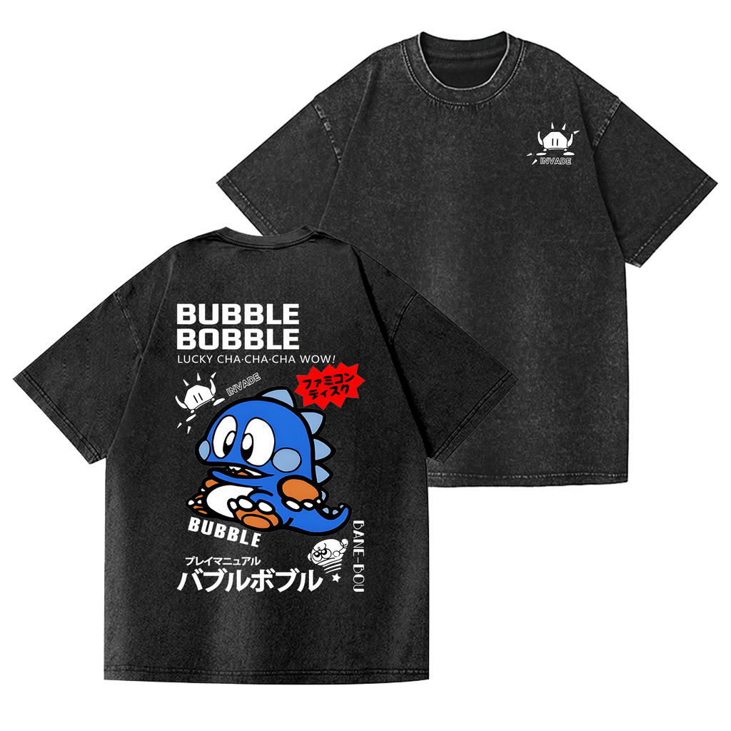Bubble Bobble Dinosaur Vintage Wash Japanese Design Back Art T-Shirt