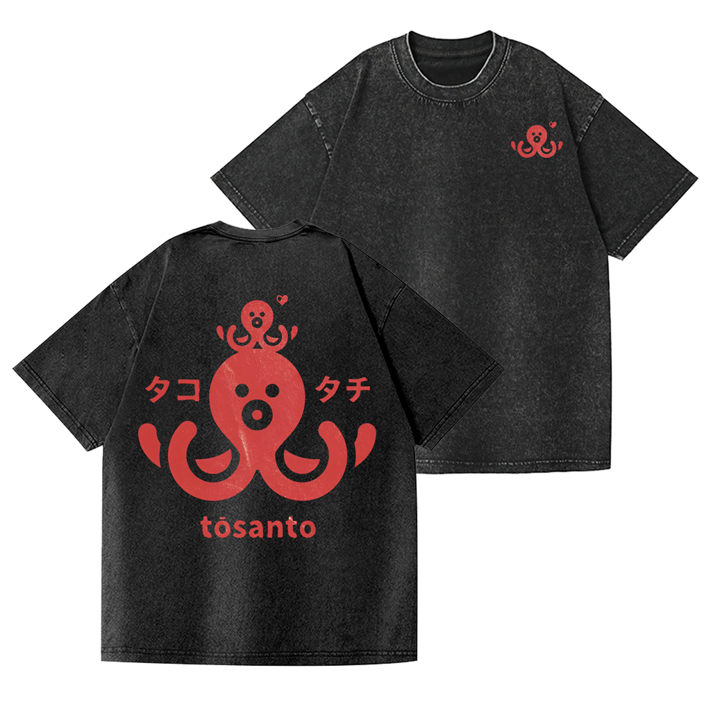 Octopus Vintage Wash Japanese Design Back Art T-Shirt