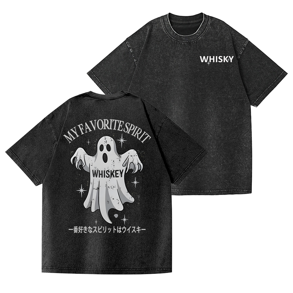 Whiskey Vintage Wash Japanese Design Back Art T-Shirt