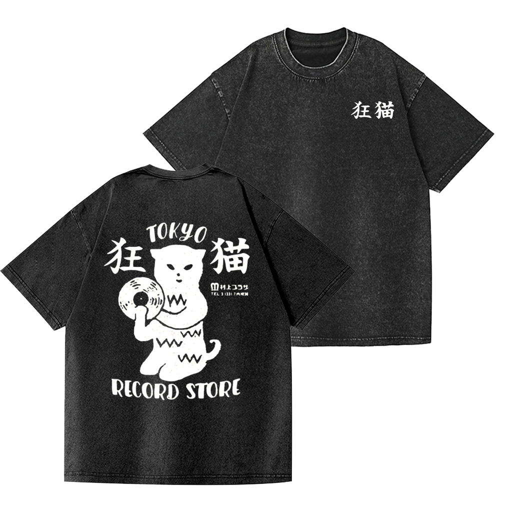 Tokyo Cat Vintage Wash Japanese Design Back Art T-Shirt