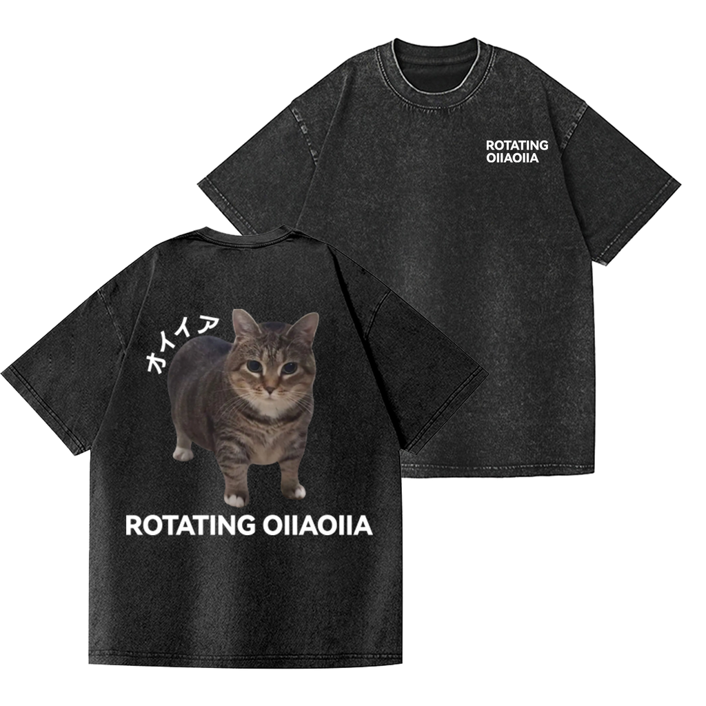 Cat Vintage Wash Japanese Design Back Art T-Shirt