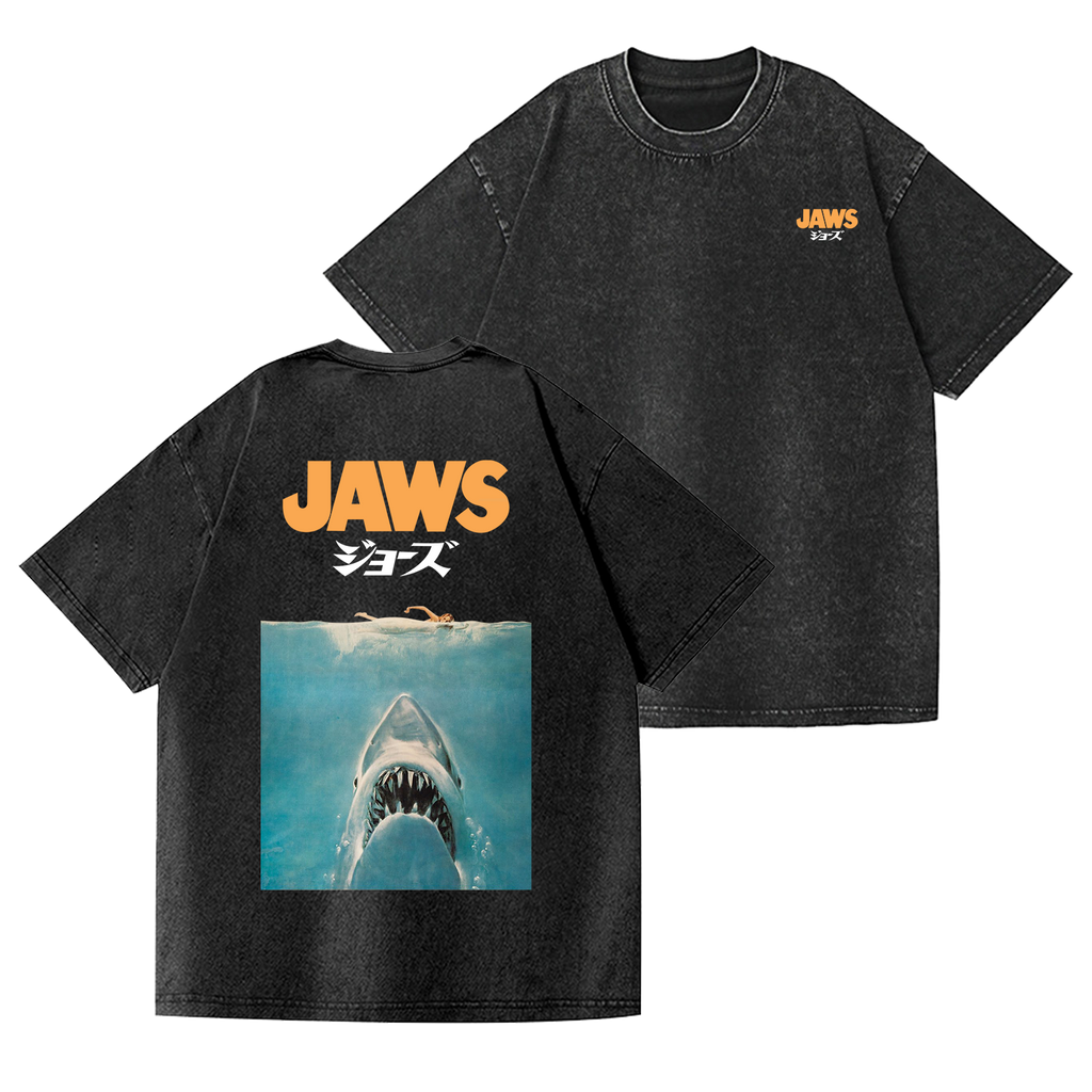 Jaws Shark Vintage Wash Japanese Design Back Art T-Shirt