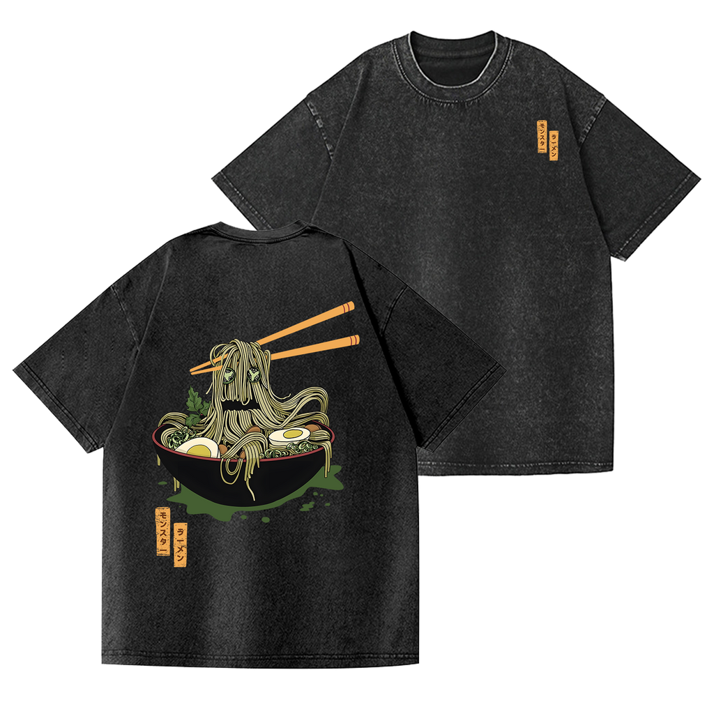 Hand-Pulled Noodle Vintage Wash Japanese Design Back Art T-Shirt