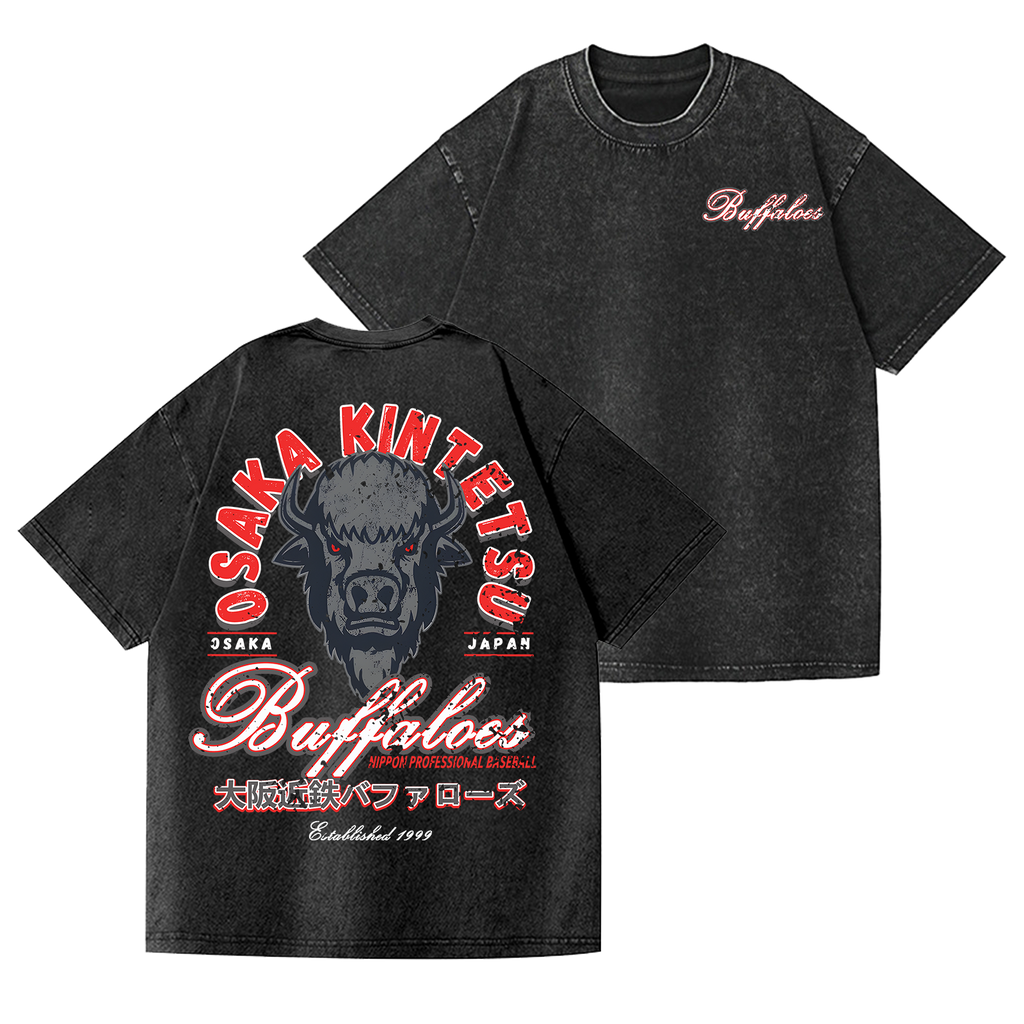 Osaka Kintetsu Buffaloes Vintage Wash Japanese Design Back Art T-Shirt