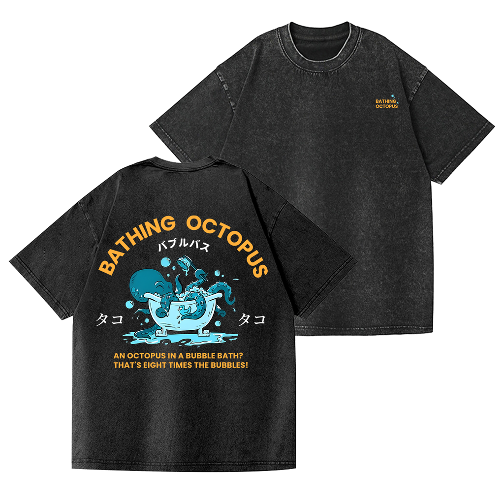 Bubble Bath Octopus Vintage Wash Japanese Design Back Art T-Shirt