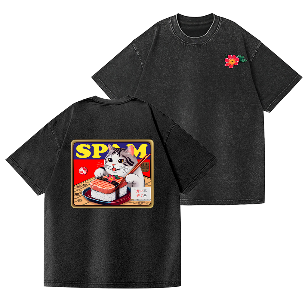 Spam Cat Vintage Wash Japanese Design Back Art T-Shirt