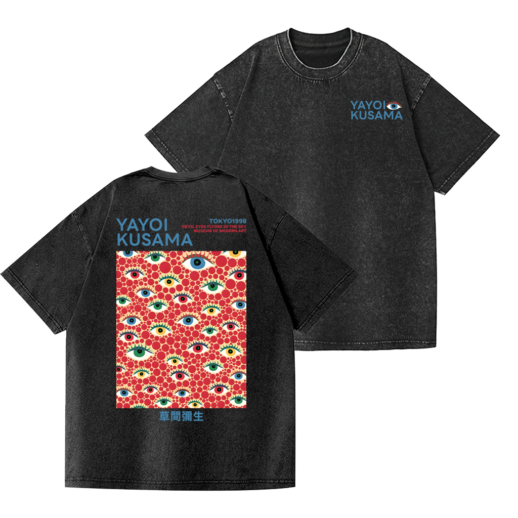 Yayoi Kusama Eyes Vintage Wash Japanese Design Back Art T-Shirt