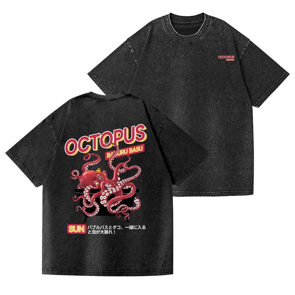 Bubble Bath Octopus Vintage Wash Japanese Design Back Art T-Shirt