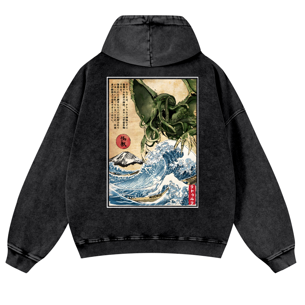 Octopus Ukiyoe Vintage Washed Cotton Back Art Hoodie