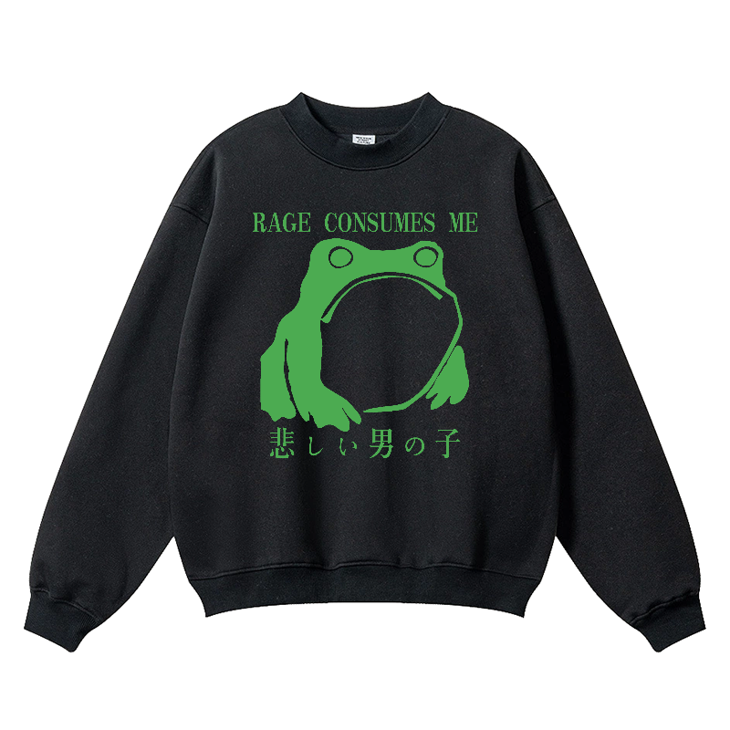 Rage Consumes Me Frog Vintage Cotton Blend Crewneck Sweatshirt