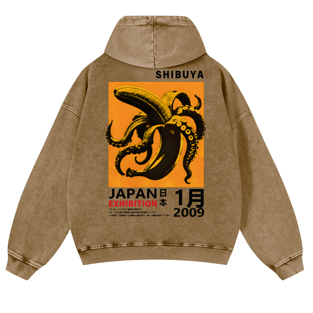 Shibuya Banana Octopus Vintage Washed Cotton Back Art Hoodie