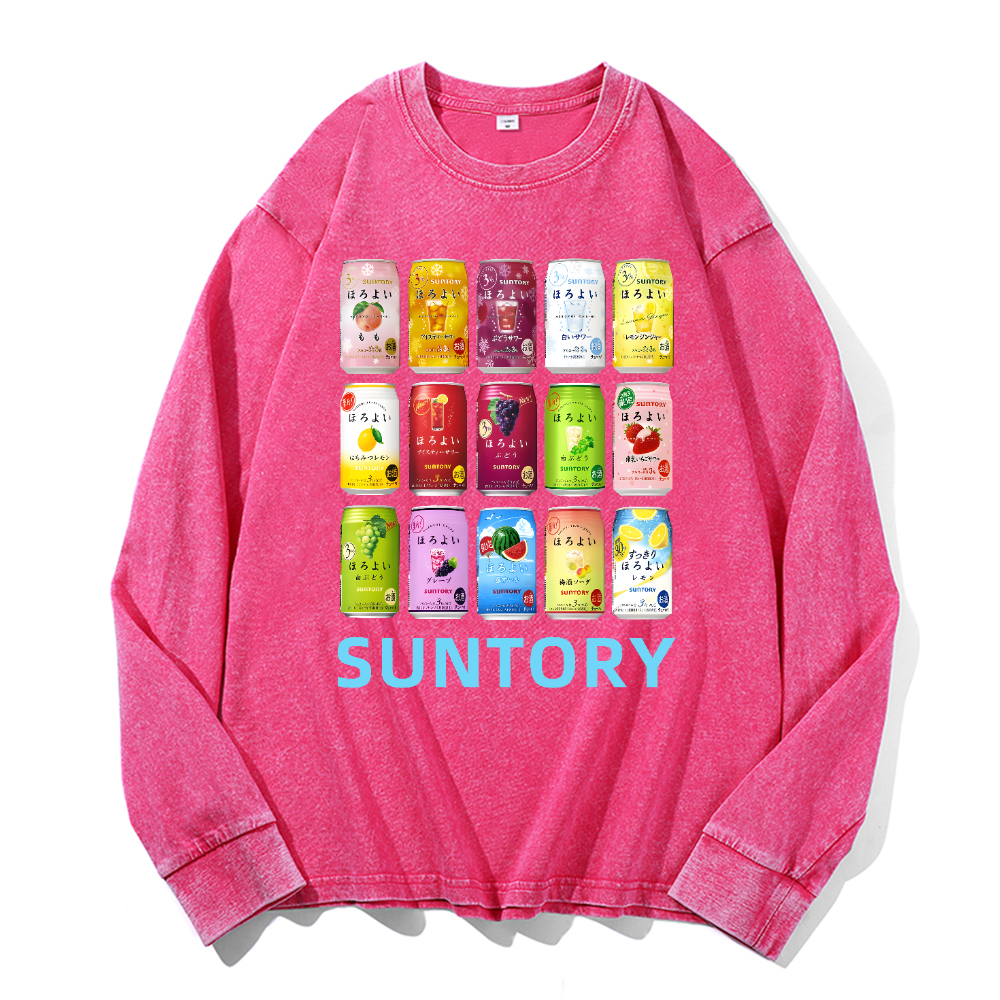 Suntory Vintage Cotton Wash Crewneck Long-Sleeve T-Shirt