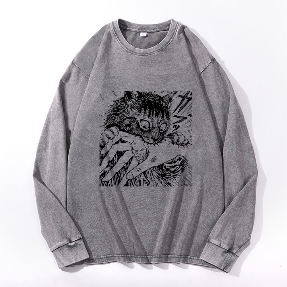 Vintage Cotton Wash Crewneck Long-Sleeve T-Shirt