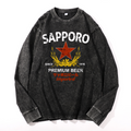 Sapporo Beer Vintage Cotton Wash Long-sleeve T-shirt