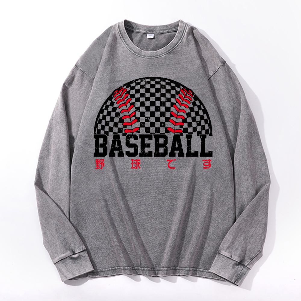 Baeball Vintage Cotton Wash Long-sleeve T-shirt
