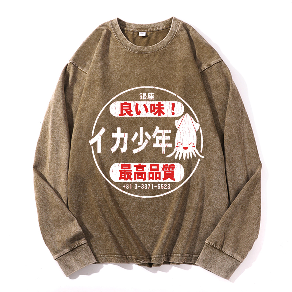 Vintage Cotton Wash Crewneck Long-Sleeve T-Shirt