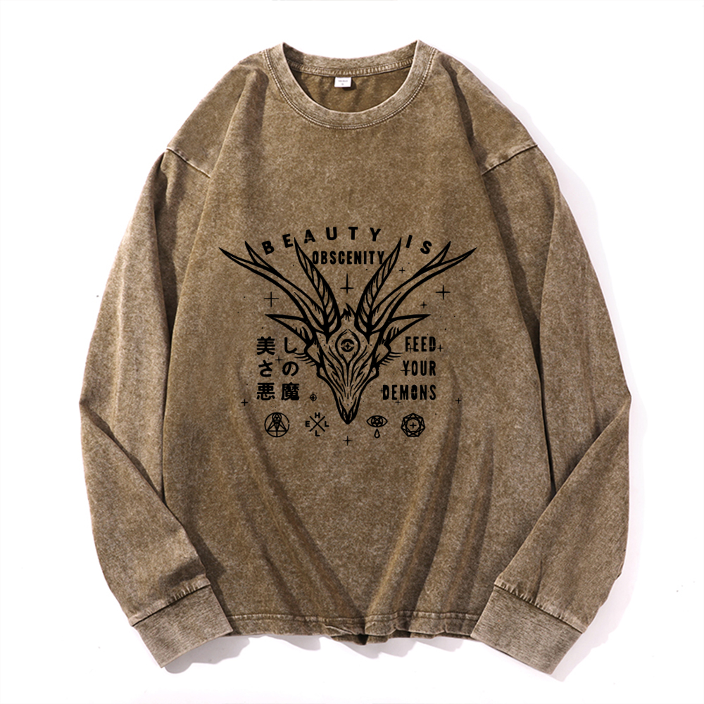 Vintage Cotton Wash Crewneck Long-Sleeve T-Shirt