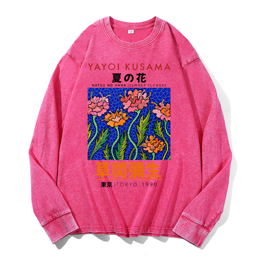 Yayoi Kusama Flower Vintage Cotton Wash Long-sleeve T-shirt