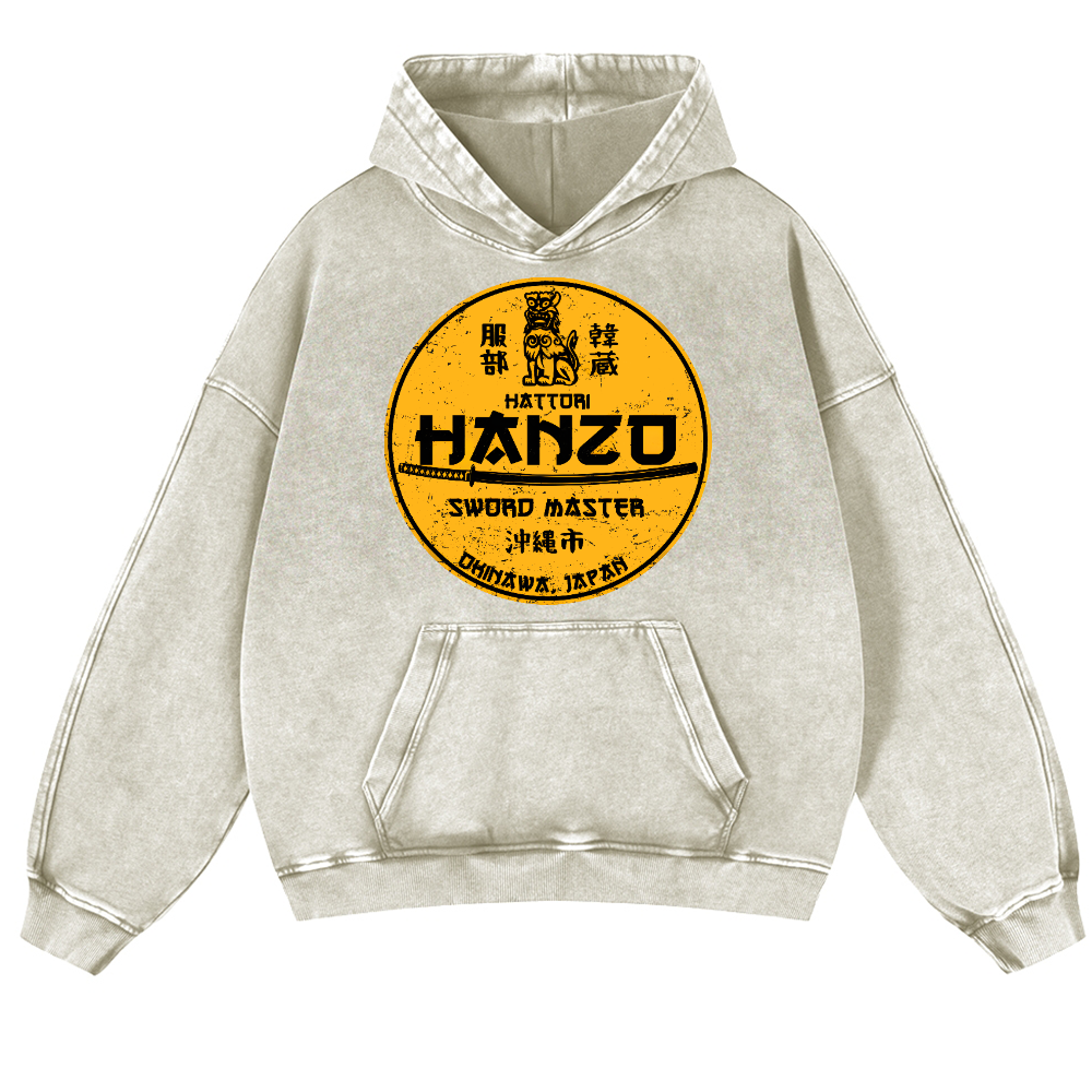 Hattori Hanzo Komainu Okinawa Japan Design Vintage Washed Thick Cotton Hoodie