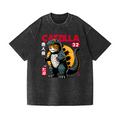 Cat Kaiju Vintage Wash Japanese Design T-Shirt