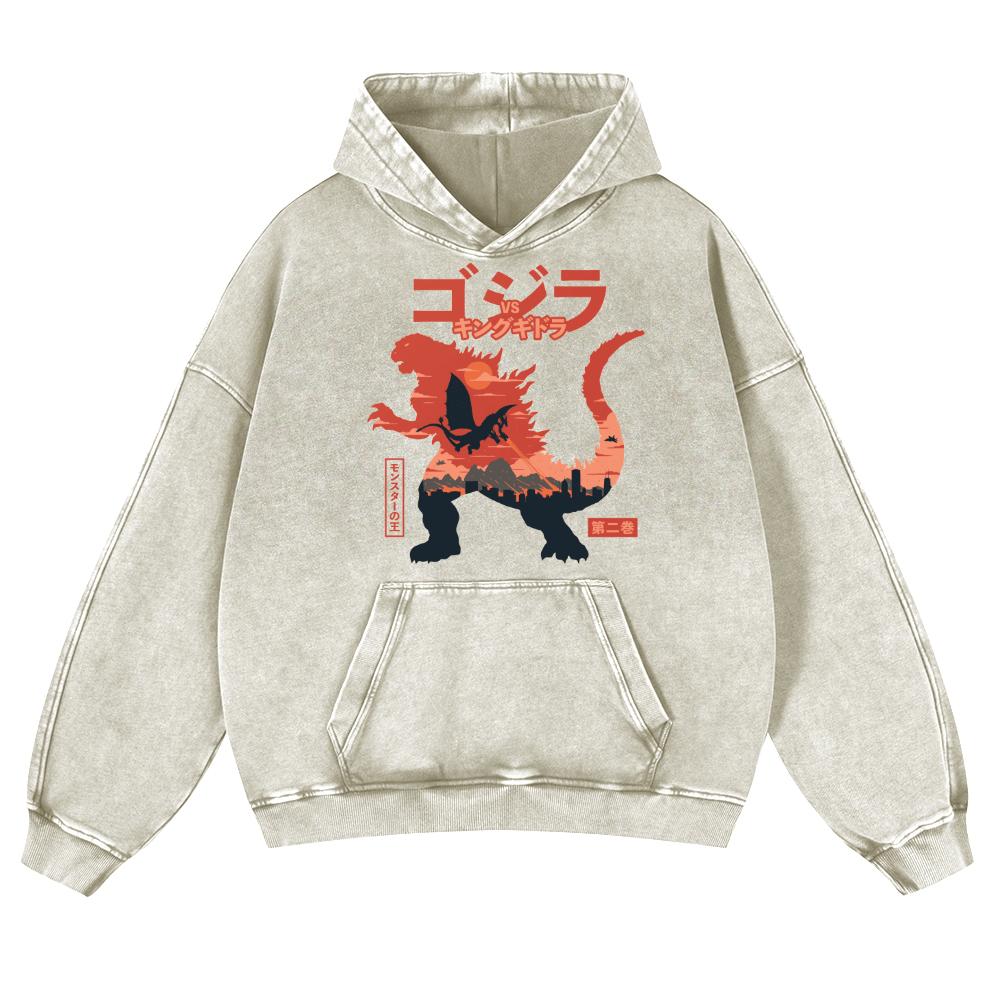 Kaiju vs. King Ghidorah Showdown Vintage Washed Thick Cotton Hoodie