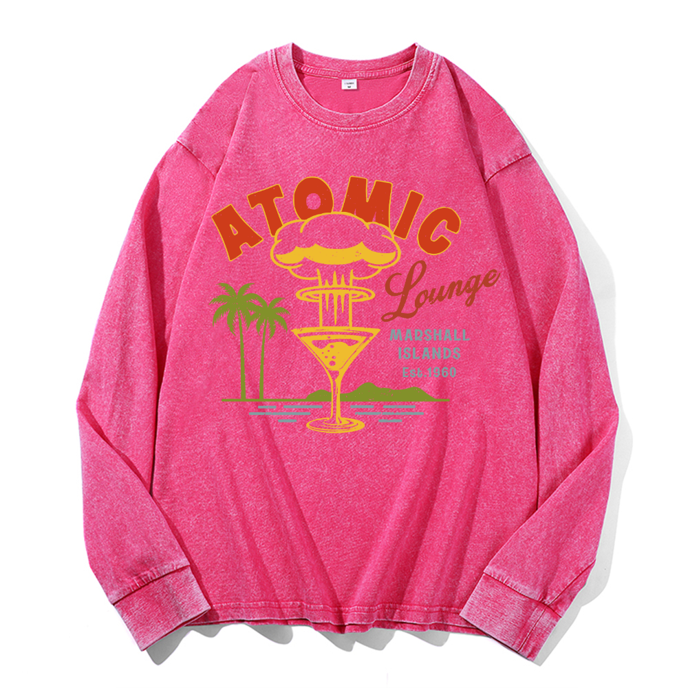Hiroshima Atomic Marshall Island Vintage Cotton Wash Crewneck Long-Sleeve T-Shirt