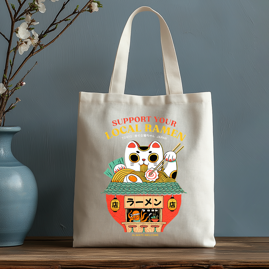 Cat Ramen Japanese Style Canvas Tote Bag