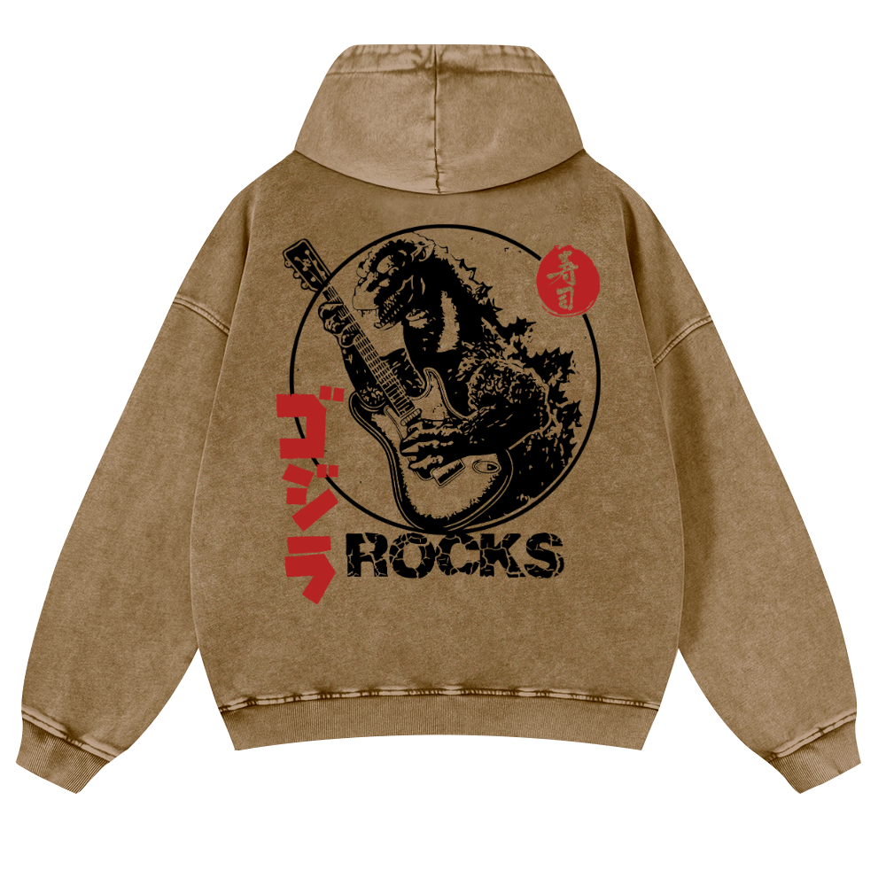 Rock Kaiju Vintage Washed Cotton Back Art Hoodie