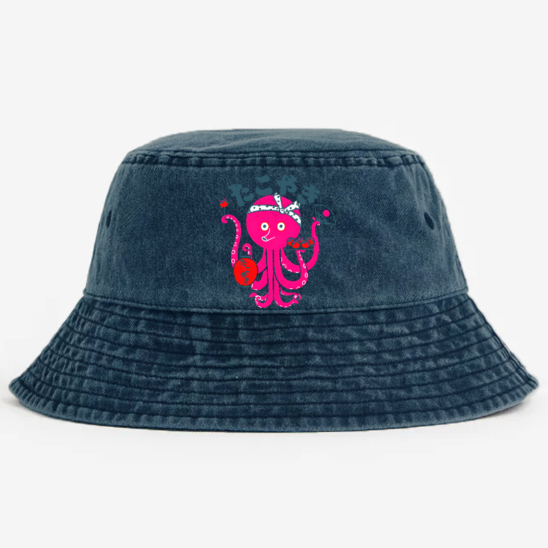Takoyaki Octopus Vintage 100% Cotton Bucket Hat