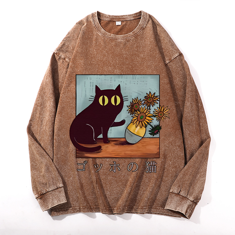 Vintage Cotton Wash Crewneck Long-Sleeve T-Shirt