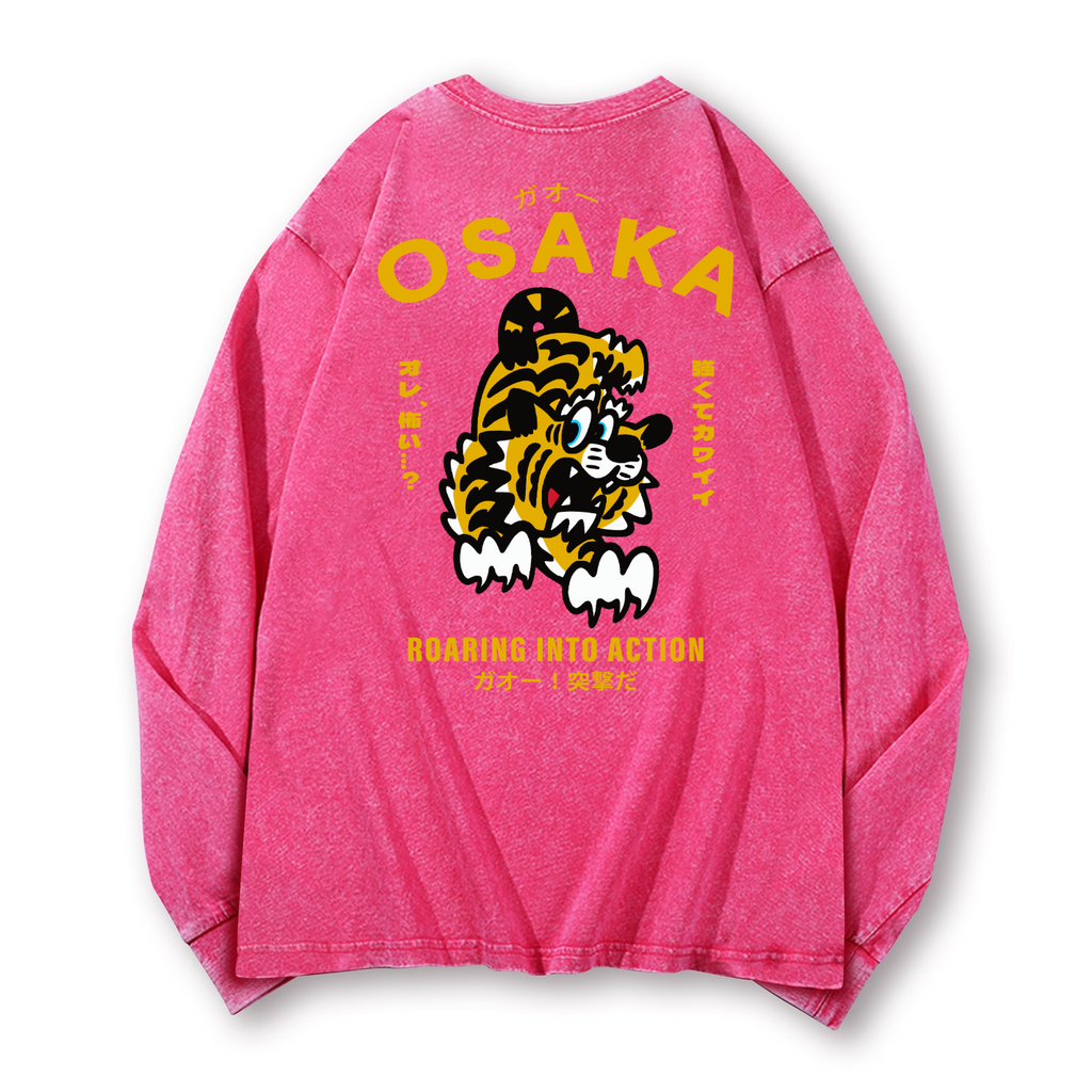 Osaka Tiger Vintage Washed Cotton Back Art Long-sleeve T-shirt
