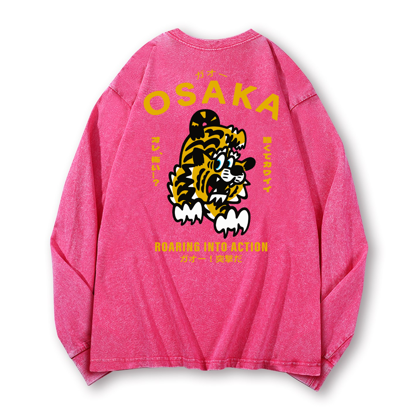 Osaka Tiger Vintage Washed Cotton Back Art Long-sleeve T-shirt