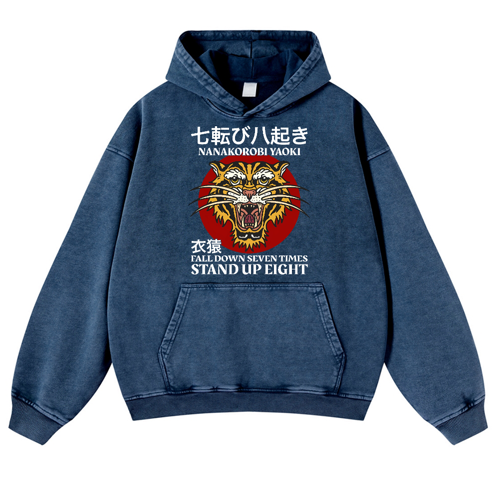 Nanakorobi Yaoki Tiger Vintage Washed Thick Cotton Hoodie