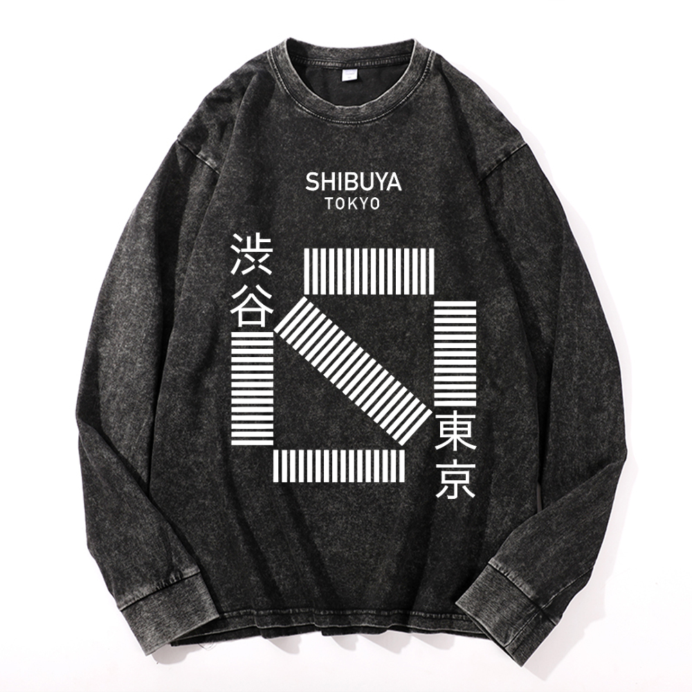 Vintage Cotton Wash Crewneck Long-Sleeve T-Shirt