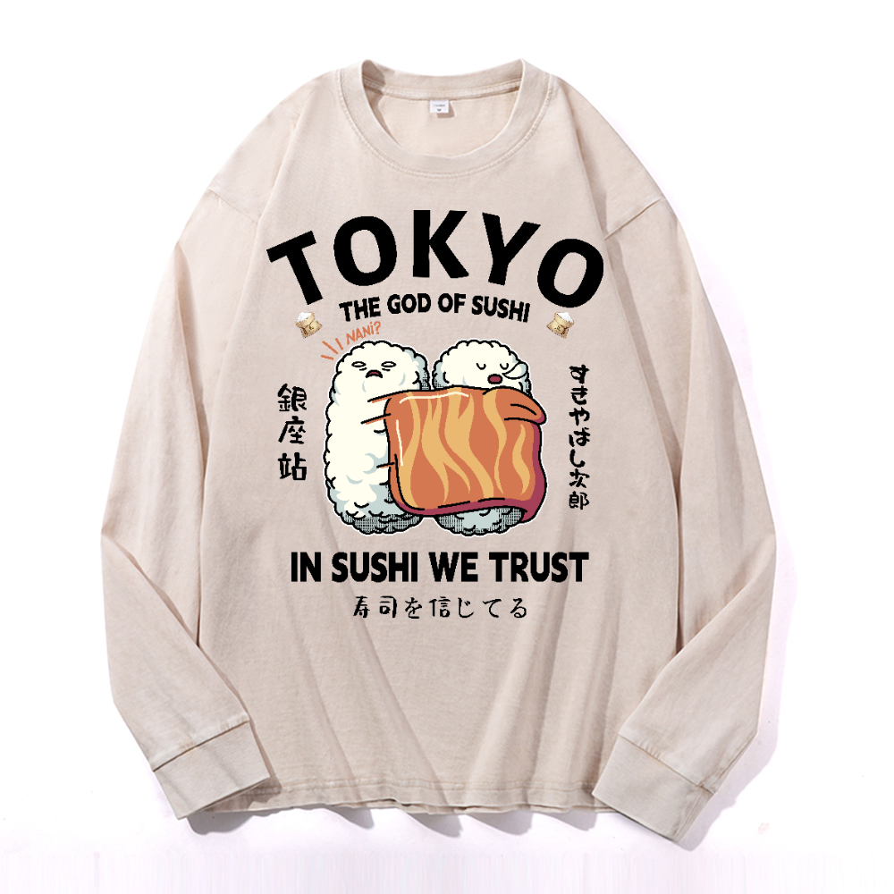 Sushi Vintage Cotton Wash Crewneck Sweatshirt