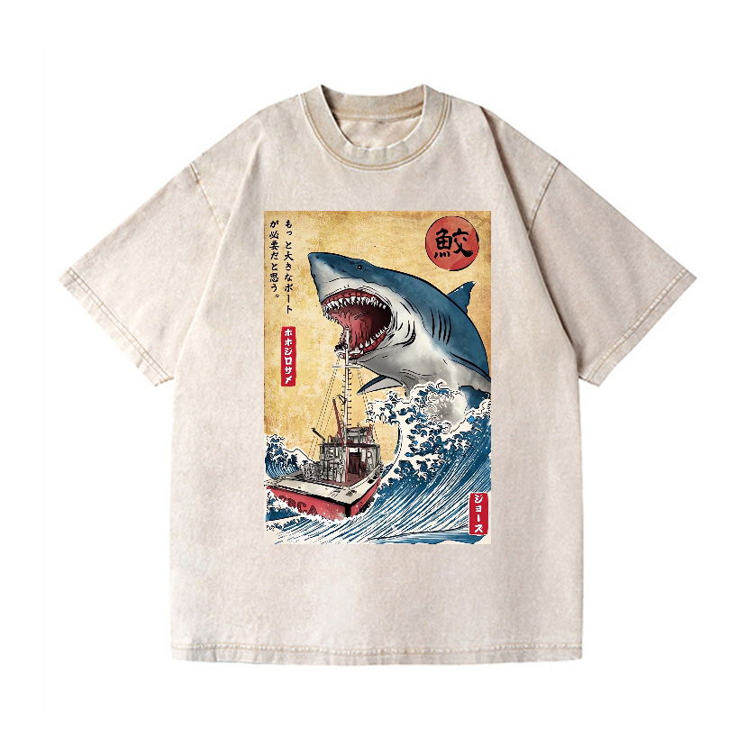 Shark Ukiyoe Vintage Wash Japanese Design T-Shirt